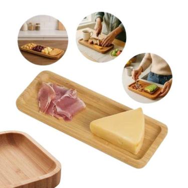 Imagem de Petisqueira Bambu Retangular 26CM Queijos Frutas Azeitonas para Servir Petiscos em Material Natural Leve Amadeirado