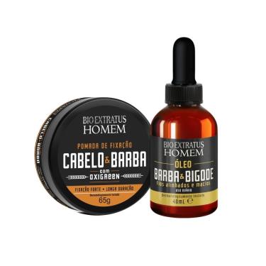 Imagem de Kit Cuidados para Cabelo e Barba Pomada Modeladora Efeito Matte Forte Oxigreen 65G e Óleo Hidratante 40ML Fixação Forte