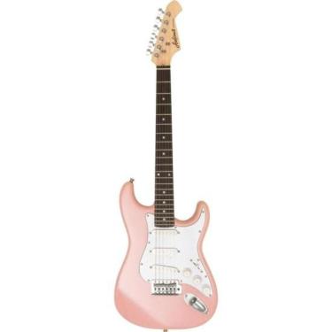 Imagem de Guitarra Elétrica Pro II STG-Mini Kawaii Pink com 3 Captadores Single Coil OS-3 e Ponte Tremolo Rosa Aria Guitars
