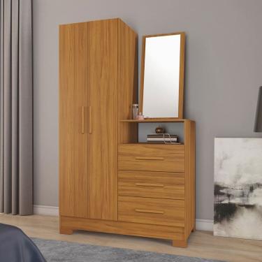 Imagem de Cômoda para Quarto 3 Gavetas e 2 Portas com Espelho Freijó