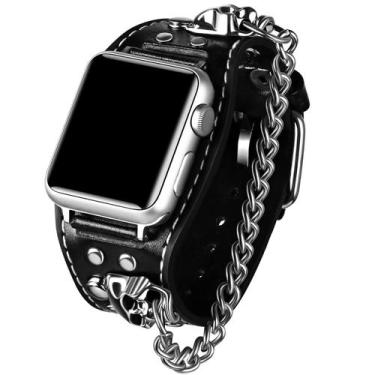 Imagem de Pulseira, pulseira, pulseira de couro VIQIV, Skull Cuff para Apple Wat