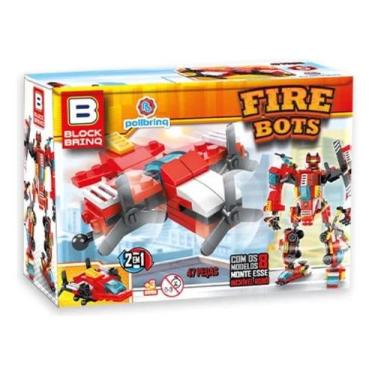 Imagem de Kit 8 em 1 Veículos em Blocos de Montar Fire Bots Bombeiros - Polibrin