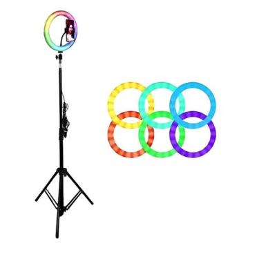 Imagem de Ring Light Rgb Colorida 26 Centimetros Led + Tripé 2.10 M - GENERICA