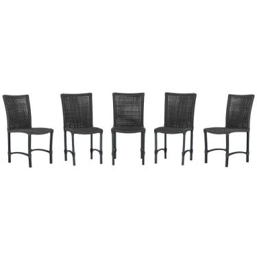 Imagem de 5 Cadeiras de Jantar Cannes de Alumínio com Pintura Preta e Trama Tela
