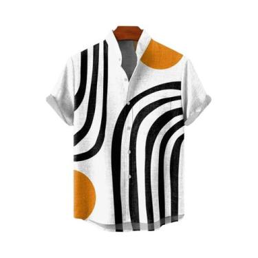 Imagem de Camisa De Linho Masculina De Verão Com Estampa De Padrão Artístico Em 