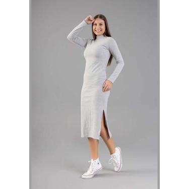 Imagem de Vestido Adulto de Manga Longa em Ribana Canelada Just Basic, Cinza, G