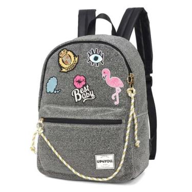 Imagem de Mochila Up4You Bottons Flamingo Cinza Produto Original