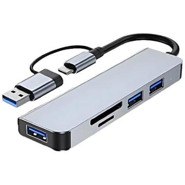 Imagem de Hub Usb 3.0 E Usb Tipo C Leitor De Cartão SD Cinza - exbom