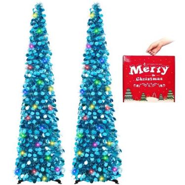 Imagem de Árvore de Natal MACTING Pop up de 5 pés com luzes, 2 peças azuis