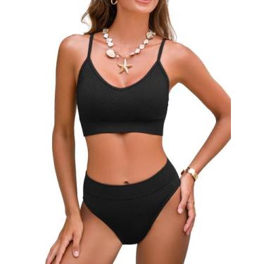 Imagem de Conjunto de biquíni feminino CUPSHE, maiô esportivo, preto, tamanho L