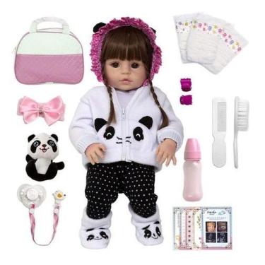 Imagem de Bebê Tipo Reborn 52cm Baby Pandinha Linda + Enxoval Completo - Cegonha