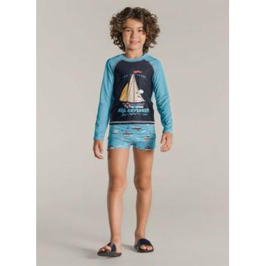 Imagem de Conjunto De Praia em malha UV Infantil Barcos - Brandili, Azul, 6