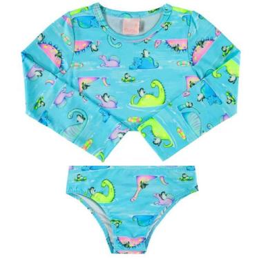 Imagem de Biquíni Cropped Infantil com Proteção UV Azul Dinossauro Quimby, 12