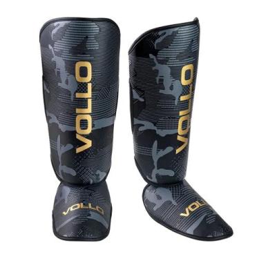 Imagem de Caneleira De Muay Thai Kickboxing Training Vollo Cor:Preto+DouradoTama