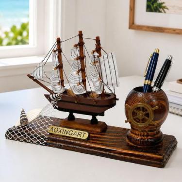 Imagem de Porta Caneta Barco Navio Caravela Náutica Enfeite Casa Praia - Genéric