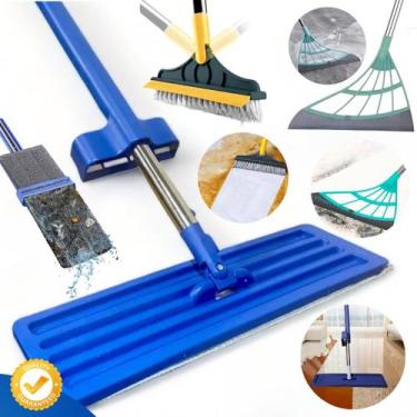 Imagem de Mop Limpeza Esfregão Flat Lava Chão Janela Banheiro + Escova Rodo 2x1 