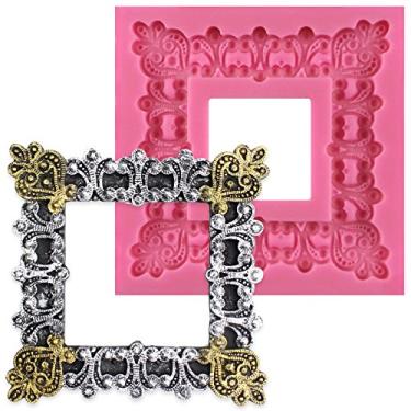 Imagem de Funshowcase Moldura quadrada de 8,4 cm estilo vitoriano moldura de silicone para artesanato em açúcar, resina epóxi, argila de polímero projetos de artesanato