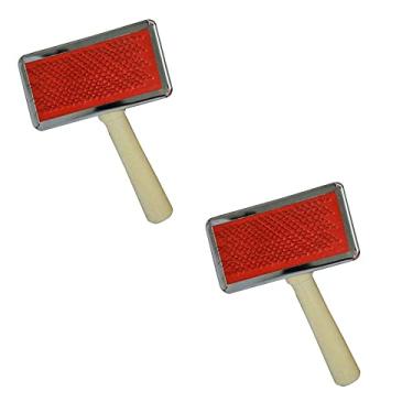 Imagem de 2 Escova Rasqueadeira Pet Cães E Gatos Cabo Madeira 12x8,5cm