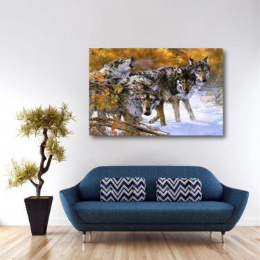 Imagem de Quadro Lobos Paisagem decorativo Tela em Tecido