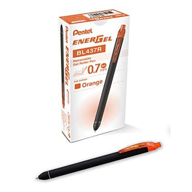 Imagem de Pentel Caneta de gel líquida EnerGel Kuro (0,7 mm), linha média, tinta laranja, pacote com 12 (BL437R1-F)