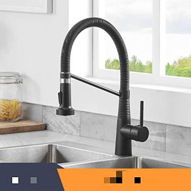 Imagem de Torneiras de cozinha escova torneiras de bronze para pia de cozinha de alavanca única pull out primavera bico misturadores torneira de água quente e fria guindaste, 866033, preto, china