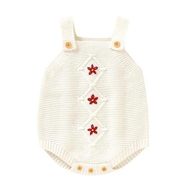 Imagem de Macaquinho de malha de algodão para bebês recém-nascidos sem mangas menino menina flor suéter roupas bebê 9 meses (branco, 3-6 meses)