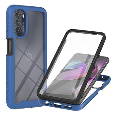 Imagem de Niuuro Capa para Motorola Moto G 5G 2022 com protetor de tela embutido, proteção total 360° Capa de telefone à prova de choque, com capa traseira de PC rígido + capa de silicone TPU macio antiderrapante - azul