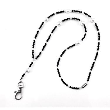 Imagem de Honbay Super Slim Fashion Preto com Contas de Pérola Branca Alça de Pescoço com Fecho de Lagosta para Identidade, Cartão de Nome, Porta-Cartão de Identidade, Molinete de crachá