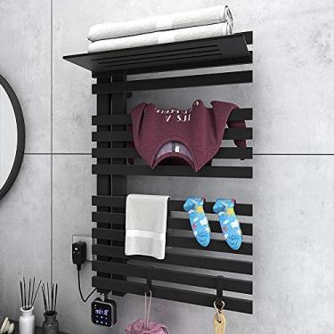 Imagem de Yajun Toalheiro de banheiro aquecido elétrico design de termostato montado na parede suporte de toalha de economia de espaço para barras de banheiro, preto-2, P