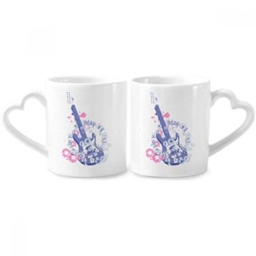 Imagem de Conjunto de canecas de porcelana para casais com estampa inovadora de música de guitarra e coração