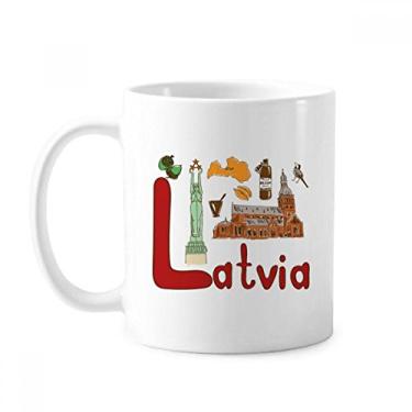 Imagem de Caneca de cerâmica com símbolo nacional da Letônia em cerâmica para café e porcelana