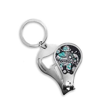Imagem de Nation Elefante Flor Preto Azul Animal Cortador de Unhas Abridor Chaveiro Tesoura