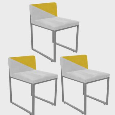 Imagem de Kit 03 Cadeira Office Lee Duo Sala de Jantar Industrial Ferro Cinza Sintético Branco e Amarelo - Ahazzo Móveis