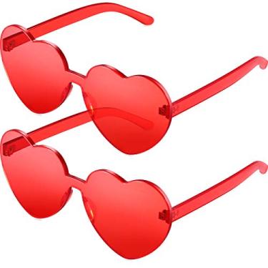 Imagem de 2 peças de óculos de sol em formato de coração sem aro transparente cor doce sem moldura óculos Love Eyewear, Vermelho, Medium