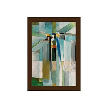 Imagem de Quadro Abstrato Geométrico Pintura Moldura Marrom 33x43cm