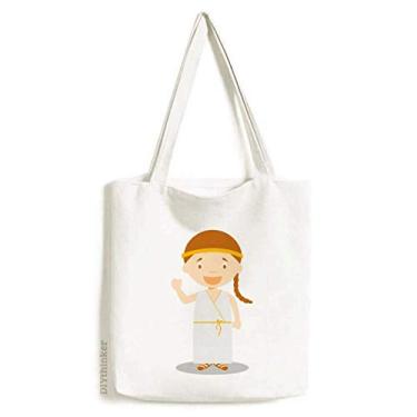Imagem de Vestido branco longo de lona com desenho da Grécia bolsa de compras casual bolsa de mão