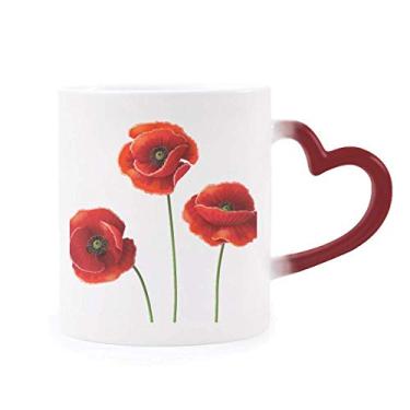Imagem de Caneca de pintura artística de milho papoula flores vermelhas mudando caneca sensível ao calor coração vermelho