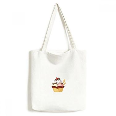 Imagem de Bolsa de lona para compras com chocolate cereja e sorvete, bolsa de compras casual