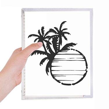 Imagem de Caderno preto de praia com desenho de coqueiro e folhas soltas diário recarregável