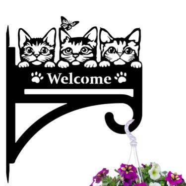 Imagem de peacoblue Ganchos para plantas de ferro para gatos com boas-vindas para pendurar ao ar livre plantas internas vasos de samambaias lanterna alimentador de pássaros, 30,5 x 38,1 cm suporte de parede de