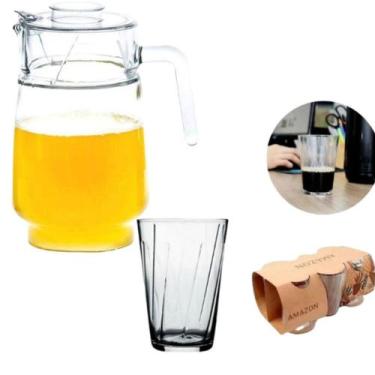 Imagem de Kit Jarra de Vidro Com Tampa 1.8Lts + 6 Copos Vidro Amazonia - JW SHOP