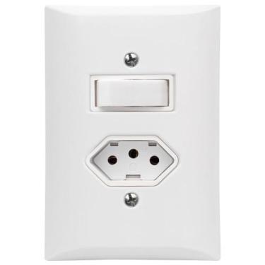 Imagem de Interruptor Simples 1 Tecla + Tomada 10A 2p+t Com Espelho Branco - EPM