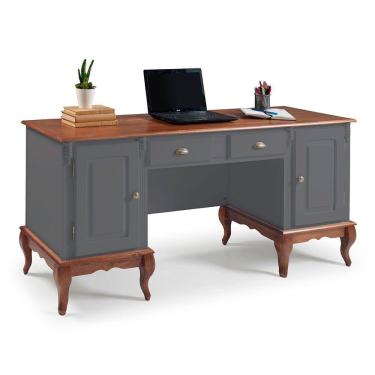 Imagem de Escrivaninha Hannover com 2 Portas e 2 Gavetas Divisor de Ambiente 60813 Linz Moveis - Cinza/Imbuia