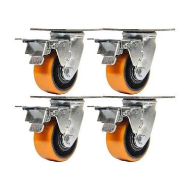 Imagem de Kit 4 un rodízio giratório trava poliuretano ferro pu 3" - AJAX