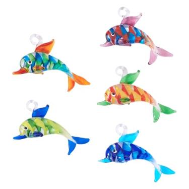 Imagem de Spritewelry Pingentes de golfinho de vidro, 5 peças feitas à mão, pingentes coloridos de golfinho, pingentes de peixe do oceano para colar faça você mesmo, brinco, chaveiro, bijuteria