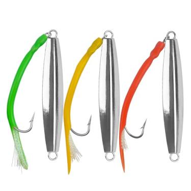 Imagem de Diamond Jigs Iscas de pesca de água salgada com cauda de tubo dividido e gancho de aço inoxidável iscas de colher de metal para pesca de surfe, fundo saltitante, fundição (3 cores mistas - 3 peças, 60