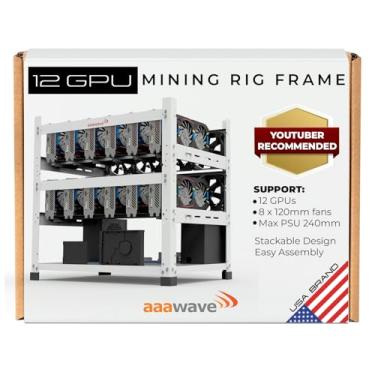 Imagem de AAAwave Equipamento de mineração de 12GPU – The Sluice V2 Steel Open Frame, chassi empilhável para criptomoedas e aplicações de aprendizado de máquina de IA – Branco