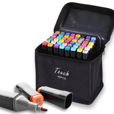 Imagem de Kit Canetas Marcador Permanente Ponta Dupla 80 cores + Bolsa - Touch