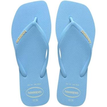 Imagem de Chinelo Havaianas Feminino Slim Square Logo Pop Up Original, Azul lava
