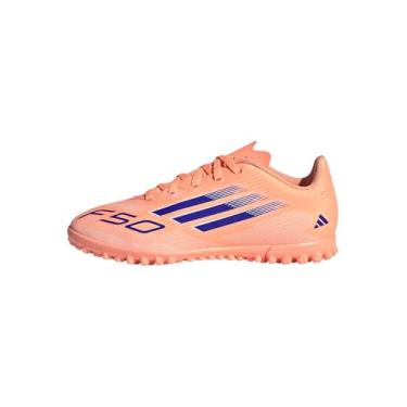 Imagem de adidas Tênis de futebol infantil F50 Club Turf, Laranja/azul claro/branco, 11.5 Little Kid